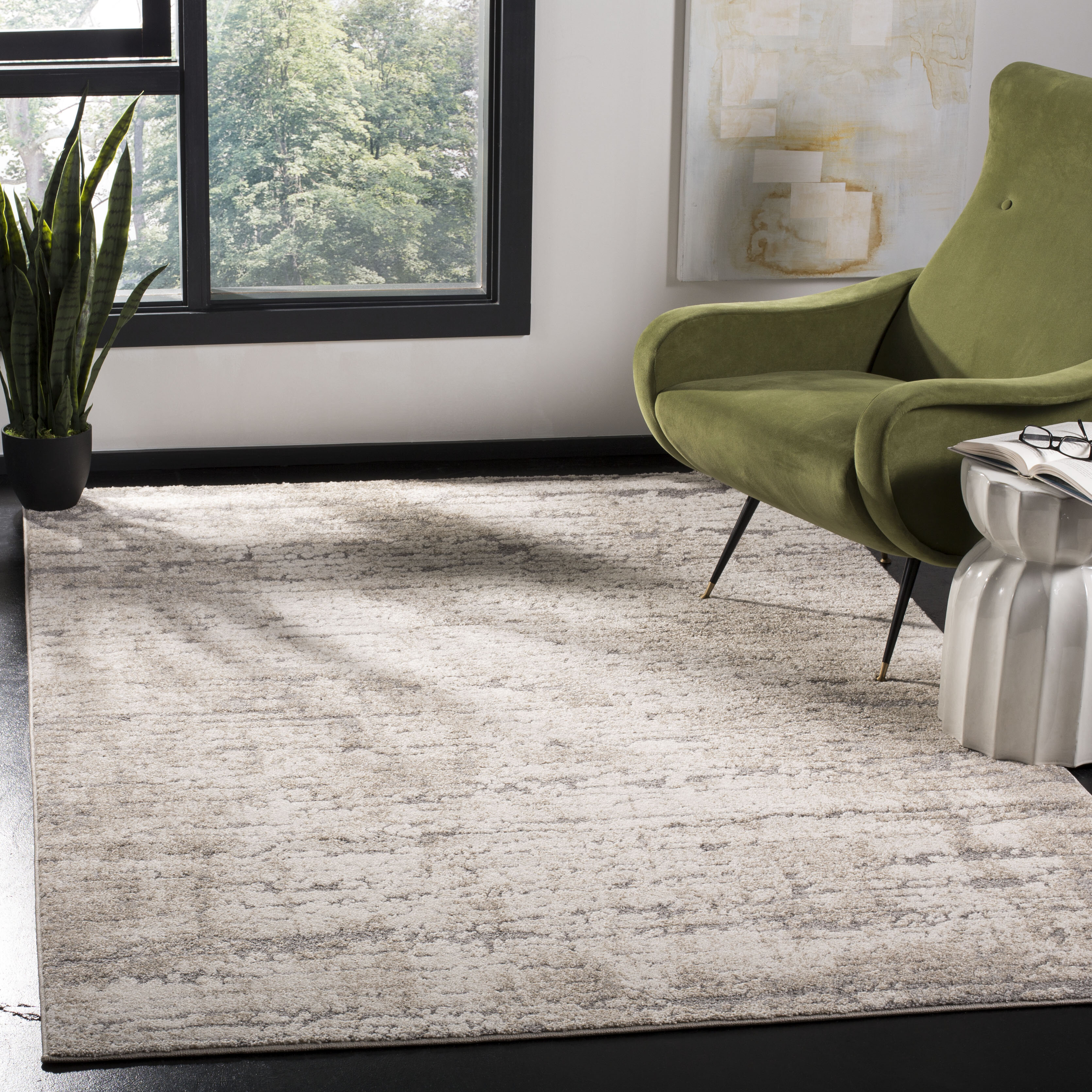 Goble Abstract Taupe Ivory Area Rug