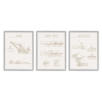 " Figure Charts Of Construction Trucks Neutral Brown " by Daphne Polselli 3 - Pieces
