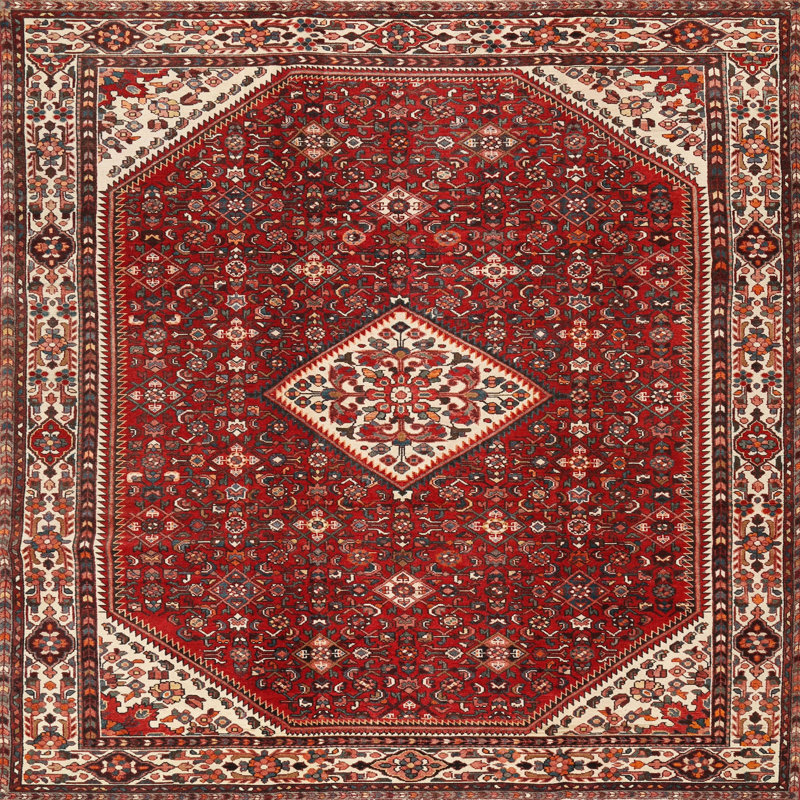 Tapis traditionnel rouge / beige, Carré 5 pi
