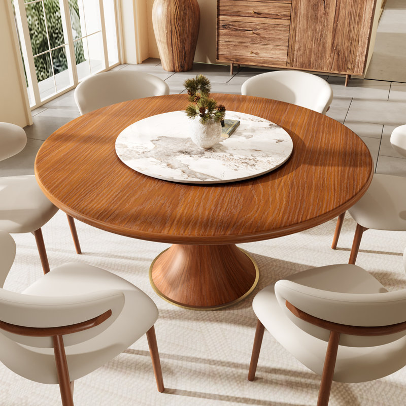 Table de salle à manger ronde en bois massif Mid-Century, H 29,52 po x L 53,15 po x l 53,15 po
