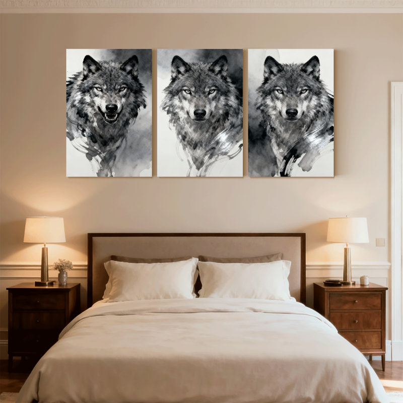«Animals Wolf Portrait Art», ensemble de 3 reproductions d'art sur toile, H 18 po x l 36 po