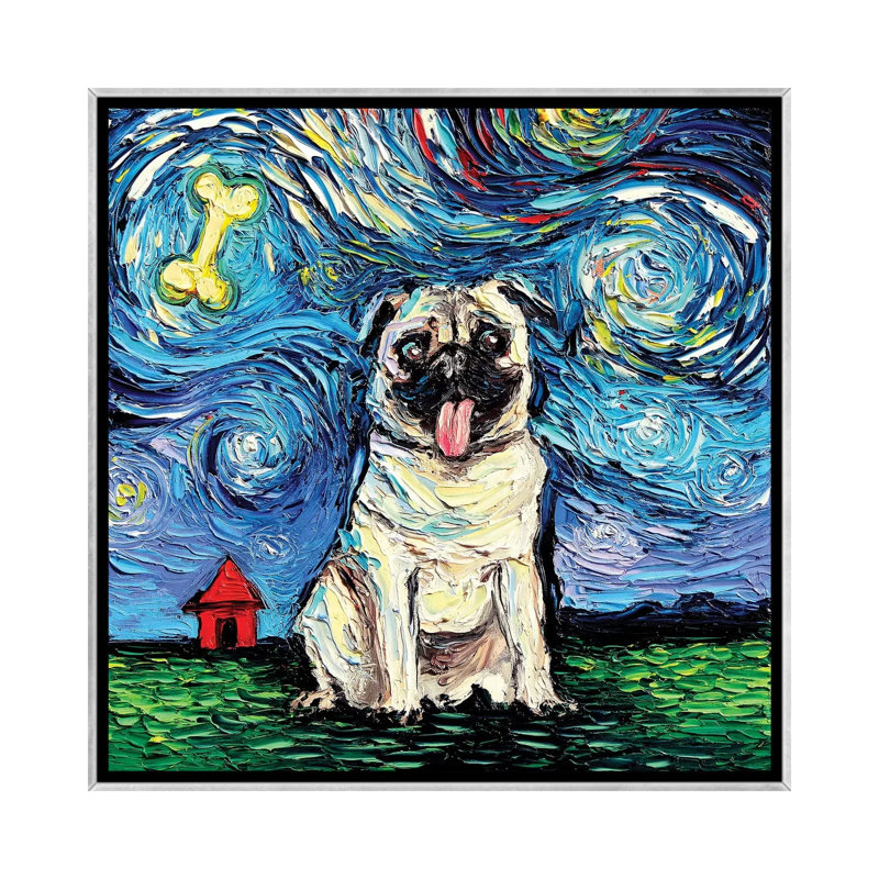 "Le Carlin étoilé" par aja Trèves, reproduction d’art, H 18 po x l 18 po x 1,5 po, Toile encadrée argentée, Pas de tapis