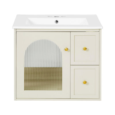 Meuble-lavabo de salle de bain avec lavabo, armoire de salle de bain murale avec 2 tiroirs et 1 porte à fermeture en douceur