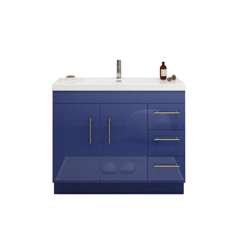 Ensemble de meuble-lavabo simple 42 po Carliss, Bleu nuit brillant, Argent