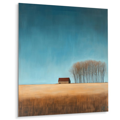 Horizon paisible à la ferme - Décoration murale grange bleue, impression sur métal