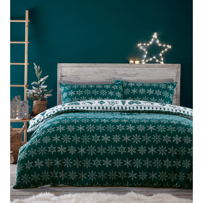 Shayla Christmas Polycotton Noel Pattern Duvet Cover Set, Kingsize - 2 Standard Pillowcases