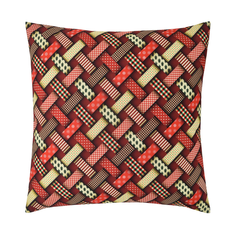 Coussin décoratif en polyester, Housse de coussin seulement - sans coussin, Rouge / Jaune / Brun, Géométrique
