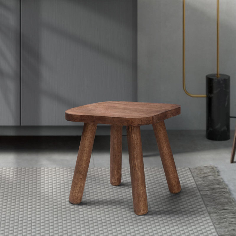 Classic 9.3-Inch Brown Wooden Stool with Detachable Legs
