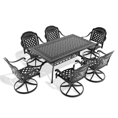 All-Weather 7 Dining - 6 Swivel Chairs & Rectangular Table Comfortable Outdoor Gathering Spot Place