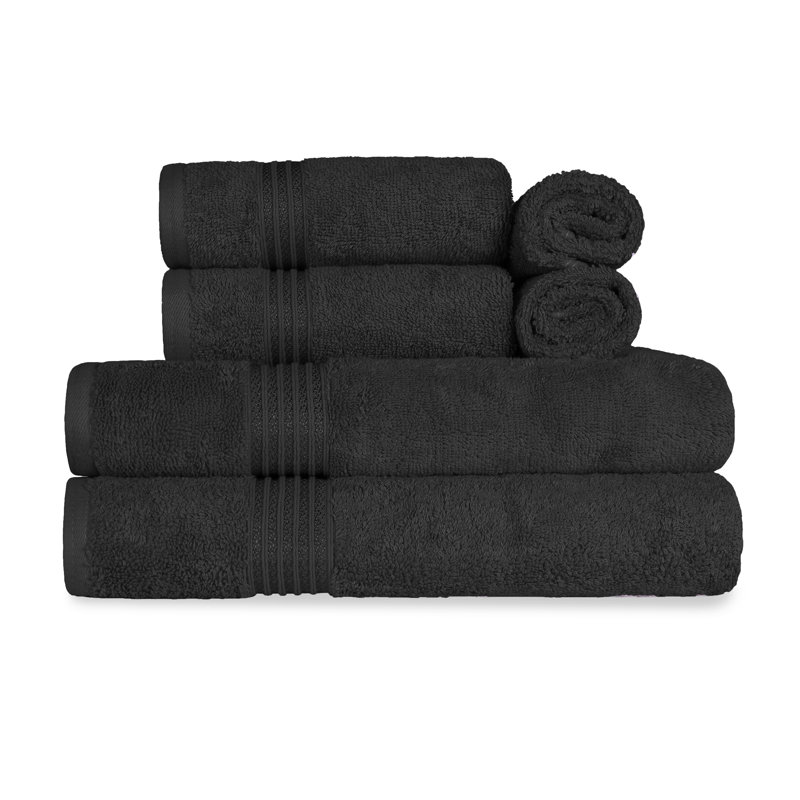 100% Standard Cotton Luxury Bathroom Towel (Set of 6), Black