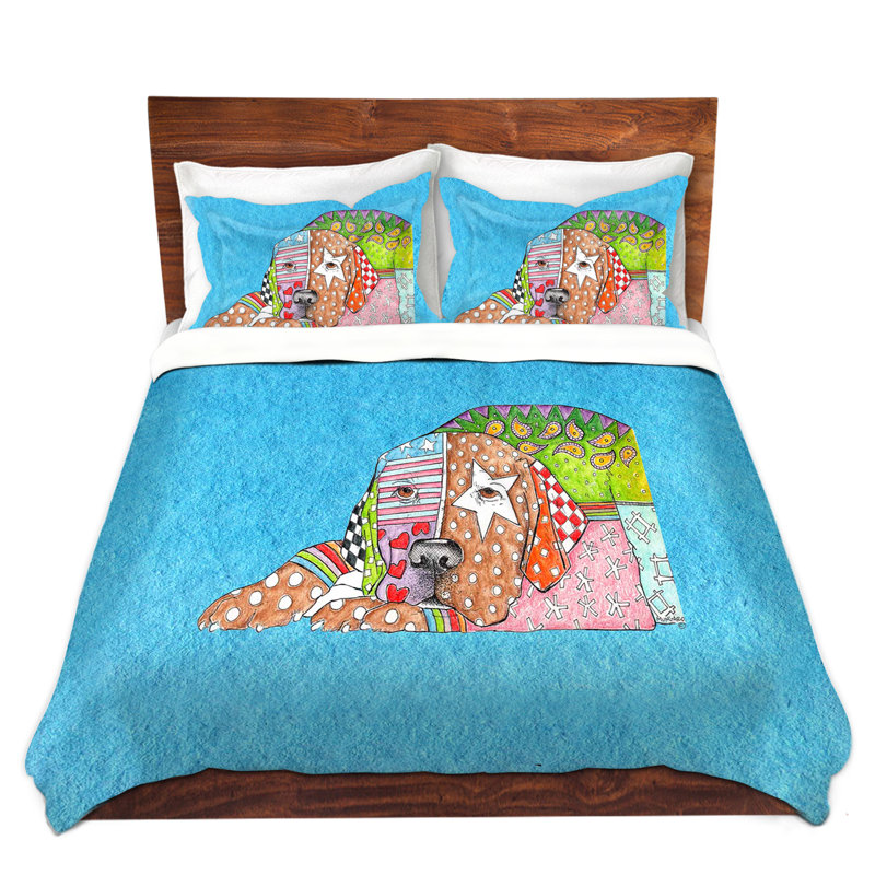  Ensemble de housse de couette Marley Ungaro Labrador Retriever, 1 housse de couette grand + 2 taies standards, Bleu / Rose