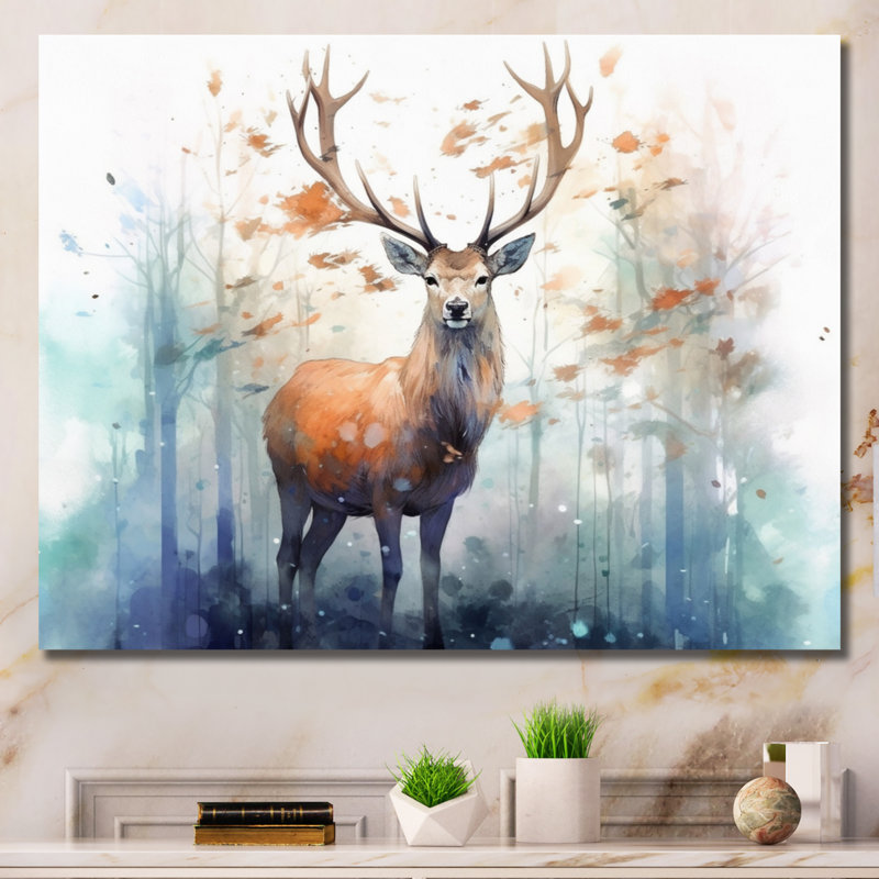 Woodland Wanderers - Deer, art mural, 12" H x 20" W, Toile tendue