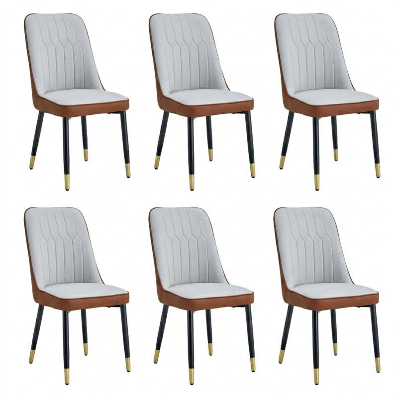 Faux Leather Upholstered Solid Back Side Chair, Gray/Brown