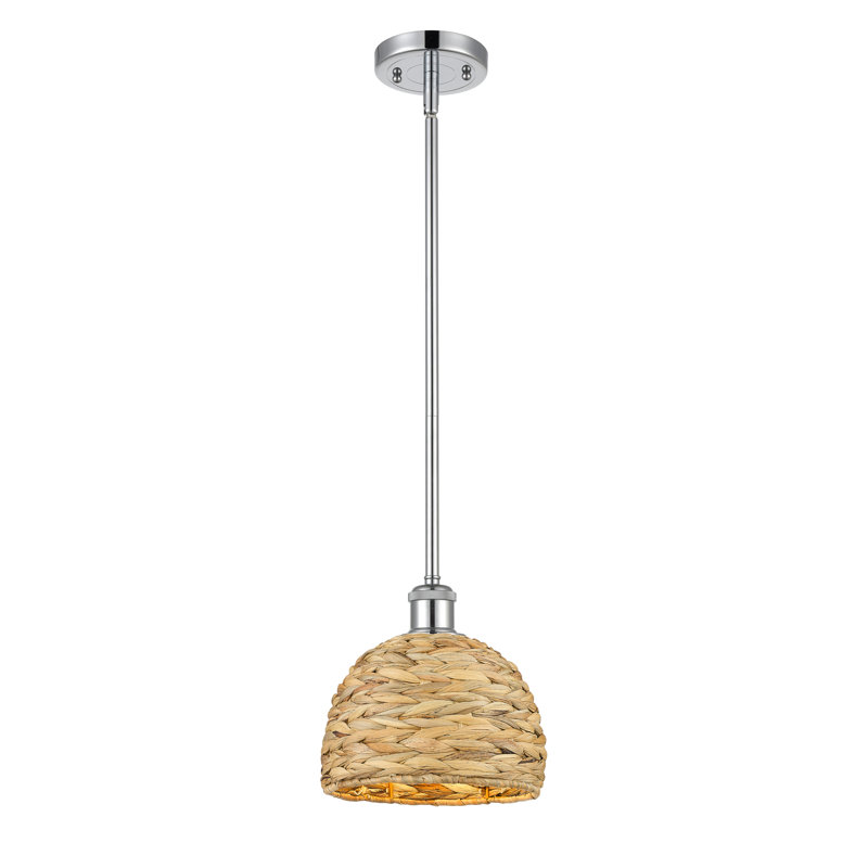 Malaga Woven Rattan 1 Light Stem Hung Pendant, 128.75" H x 8" W x 8" D, Polished Chrome