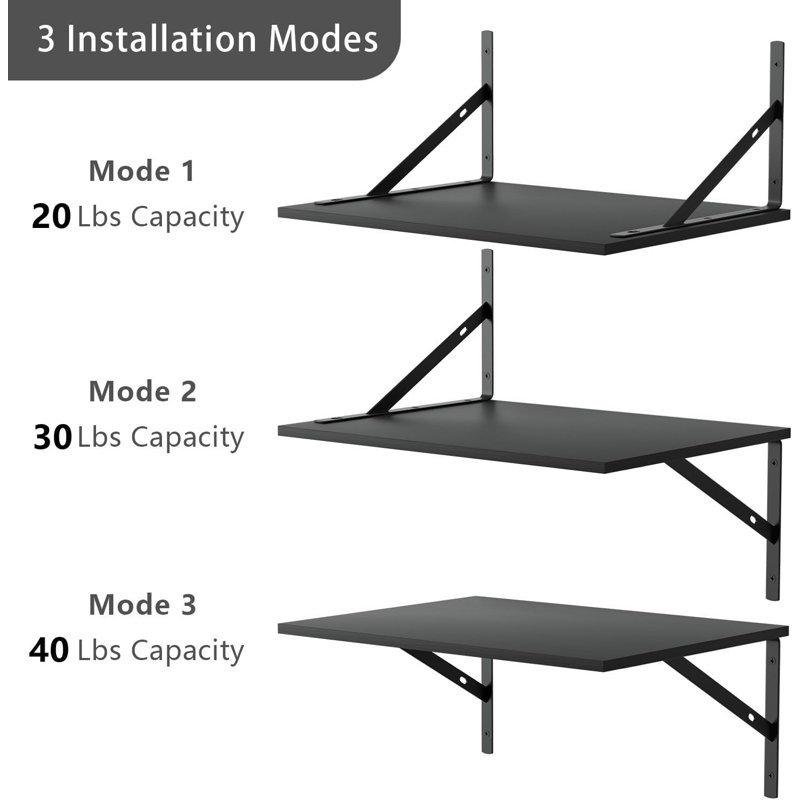 Set Of 4 Black 12" Deep Wall Shelves