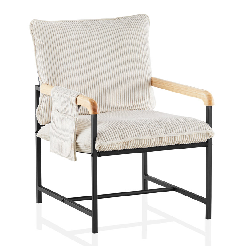 50cm H Fabric Upholstered Metal Armchair, Beige