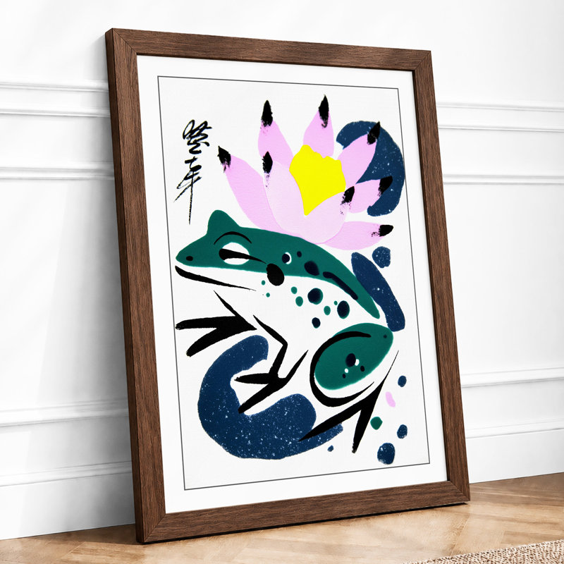 Celestial Crocodile Japandi 1 Piece Single Picture Frame Wall Art, A2 - 59.4 x 42.0 cm, Walnut