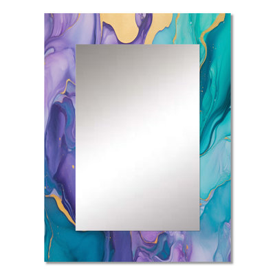 Lobdell Turquoise and Purple Liquid Art II - Fractals Unique Wall Mirror, Turquoise Mirror, Printed Metal Art