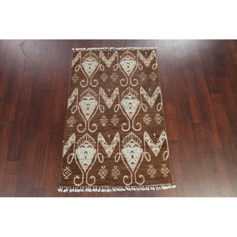 Tapis oriental tribal à motif abstrait noué à la main 3 x 5