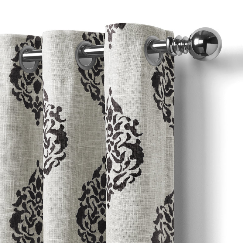 Blanford Medallion Print Room Darkening Thermal Grommet Top Single Curtain Panel, 52" W x 95" L, Black