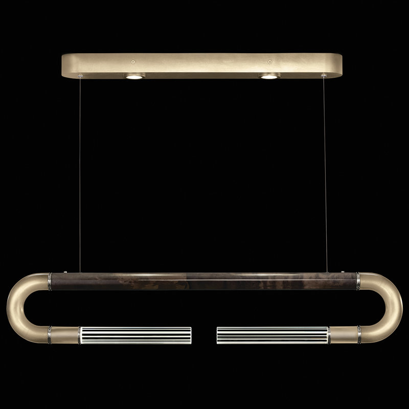 Luminaire suspendu linéaire avec peau Antonia, Feuille d'or / nickel / gris anthracite