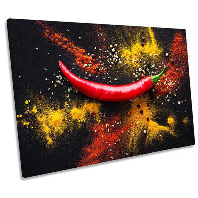 Hot Chilli Powder Spices Kitchen Picture Canvas Wall Art Print Red