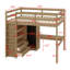 Lit mezzanine en bois moderne, garde-robe intégrée, bureau, tablettes de rangement-129204080