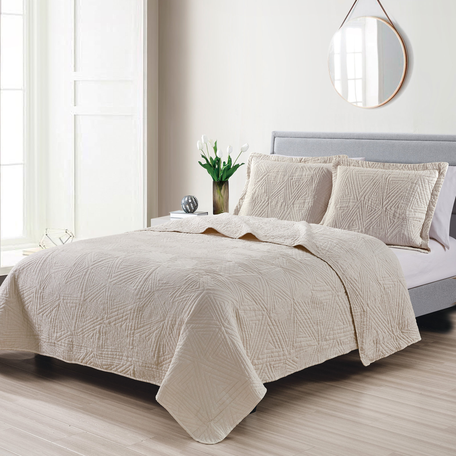 Basil Quilt Set, Taupe, Full/Double Quilt