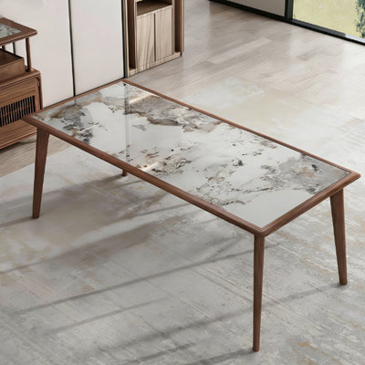 Retro Nut-Brown Rectangular Solid Wood Sintered Stone tabletop Dining Table