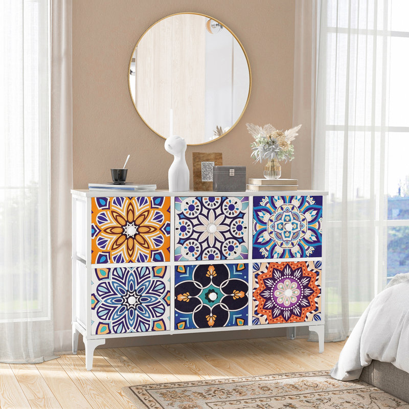 Gallery Dresser for Bedroom, 6 Drawer Dresser, Lingerie Chest of Drawers for Bedroom, 25.6'' H X 39.4'' W X 11.7'' D, TV Stand Dresser