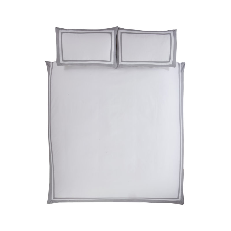 Maelynn Cotton No Pattern Duvet Cover Set with Pillowcases, Double - 2 Standard Pillowcases, White/Grey