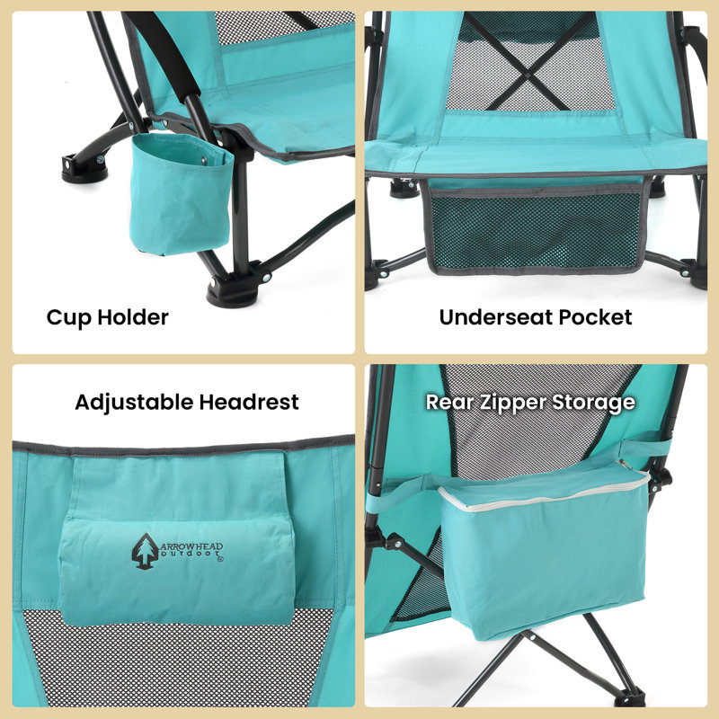 2-pack Folding Beach Chair with Headrest, Blue