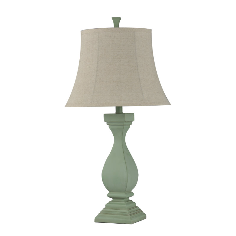 Sea Grass Green Distressed Poly Table Lamp with Oatmeal Shade