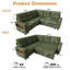 Canapé-lit modulaire en L en chenille de 82 po avec siège d'angle, accoudoir et orifices de chargement en L 82 po, vert-348757677-349172695