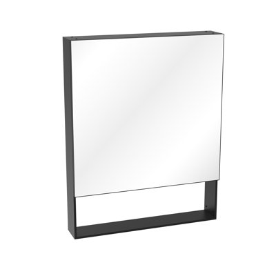 30'' Wide 24'' Deep Bathroom Storage Mirror With Cabinet, Aluminum Structure, Black, Adjustable Shelves For Toiletries Cabinet Framework, Organization