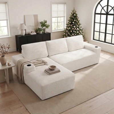 65.3" W Cloud Modular Sectional Sofa with L-Shape Chaise and Deep Corduroy Seat No Assembly