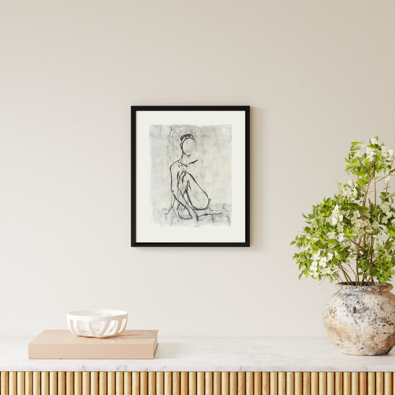 Embellished Nude Contour II Print, Black Framed Paper, 20" H x 17" W