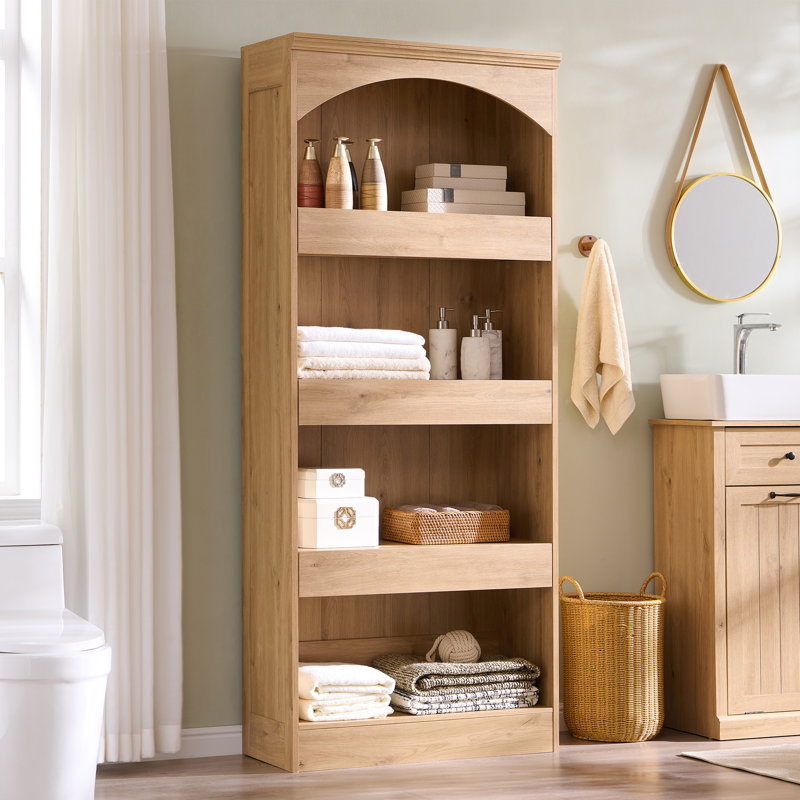  76" Tall Arched Bathroom Storage Cabinet,4-Tier Large Arched Bathroom Cabinet with 1PC Magnetic Lock Drawer & 3 Pull-Out Drawers