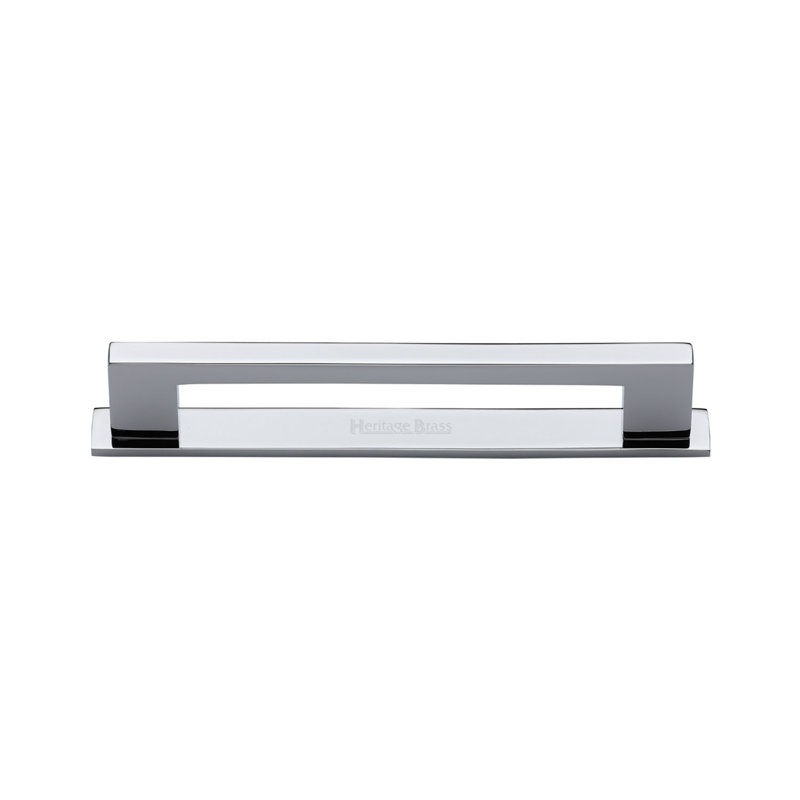 Heritage Brass Heritage Cabinet Pull Metro Design with Plate, Polished Chrome, 9.6cm