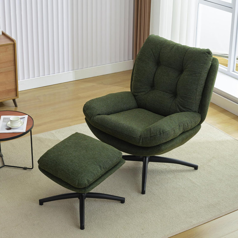 Jakirrah Upholstered Swivel Accent Chair with Ottoman, Green Chenille