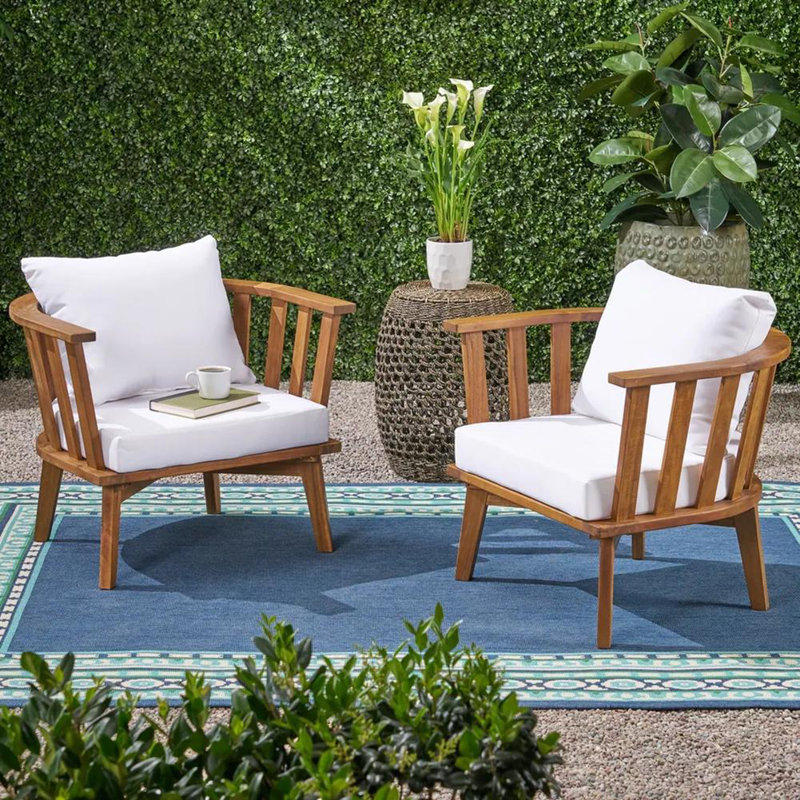 2 Piece Patio Chair (Teak; White)