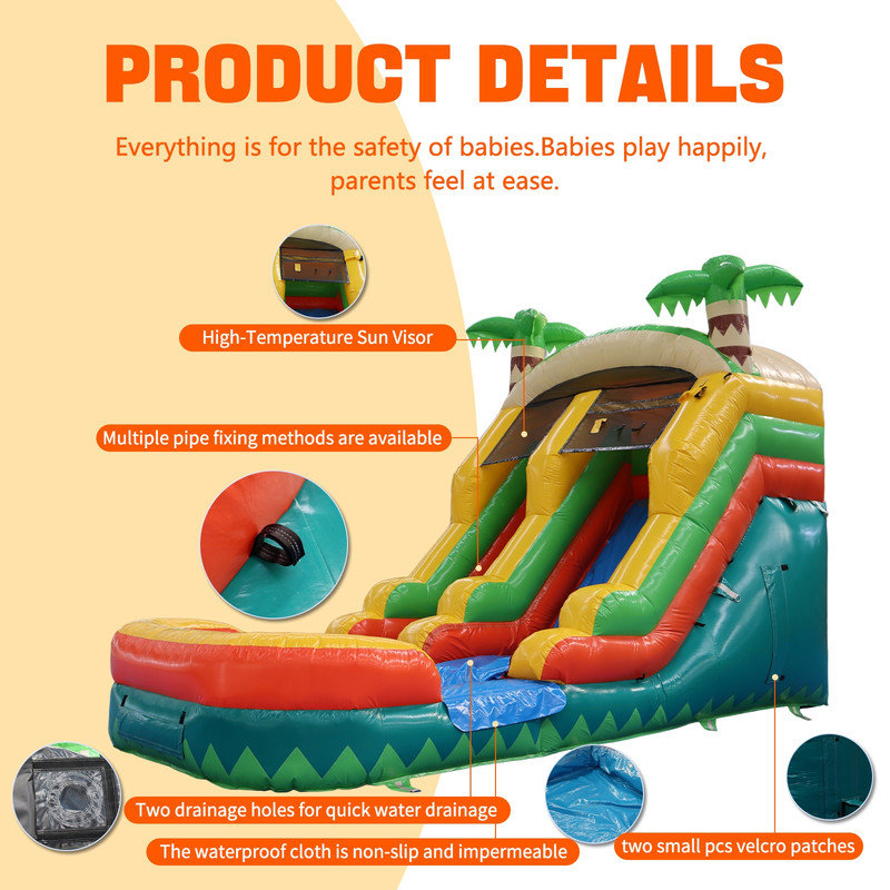 Toboggan aquatique 20 'x 10' Tropical Palm Island, utilisation humide / sec avec ventilateur et piscine