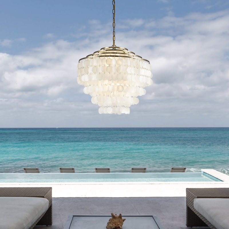 Akef 6-Light 22" Glam Coastal Capiz Tierd Chandelier 4-Tier Vintage Natural Seashell Hanging Light
