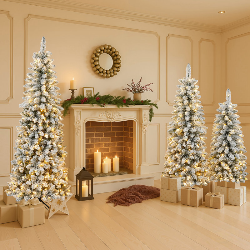 Ensemble de 3 arbres de Noël artificiels en flocons avec lumières