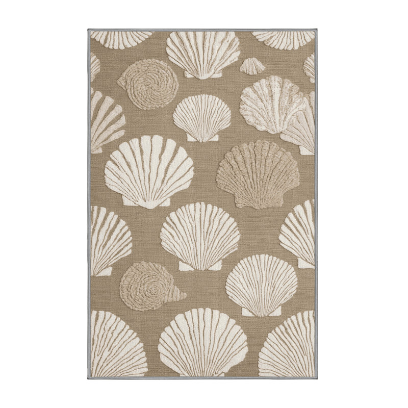 Washable Shell Surface Study Coastal Area Rug, Square 8'