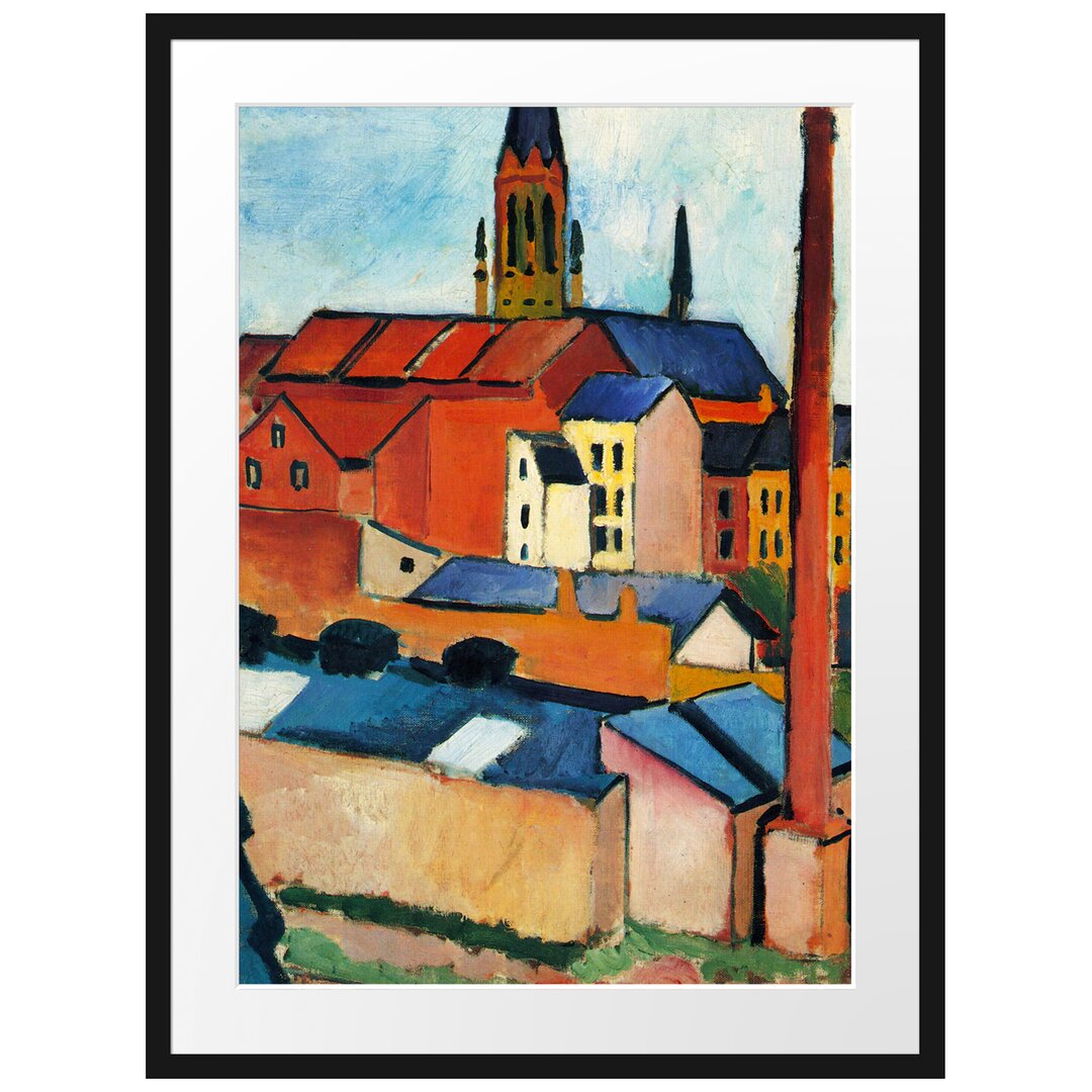 Gerahmter Kunstdruck Marienkirche with Houses and Chimney von August Macke