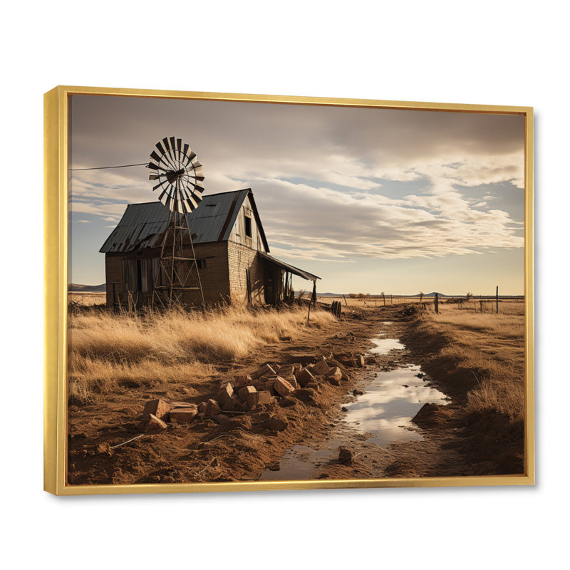 " Wind Turbines Windswept Skies ", 34" H x 44" W x 1.5" D, Gold Floater Framed