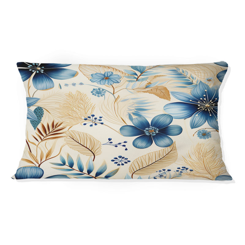Oreiller imprimé floral Boho blanc bleu Hibiscus I
