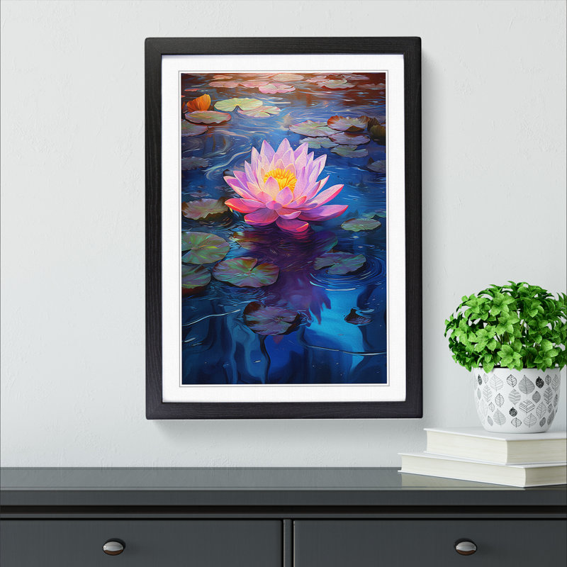 Water Lily Digital Art - Framed Print, 64cm H x 46cm W, Black Framed
