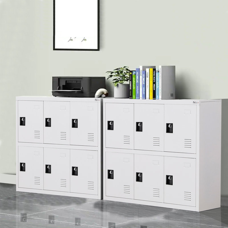 Casier 6 portes blanc avec loquet de verrouillage, armoire de rangement en métal pour la maison, le bureau
